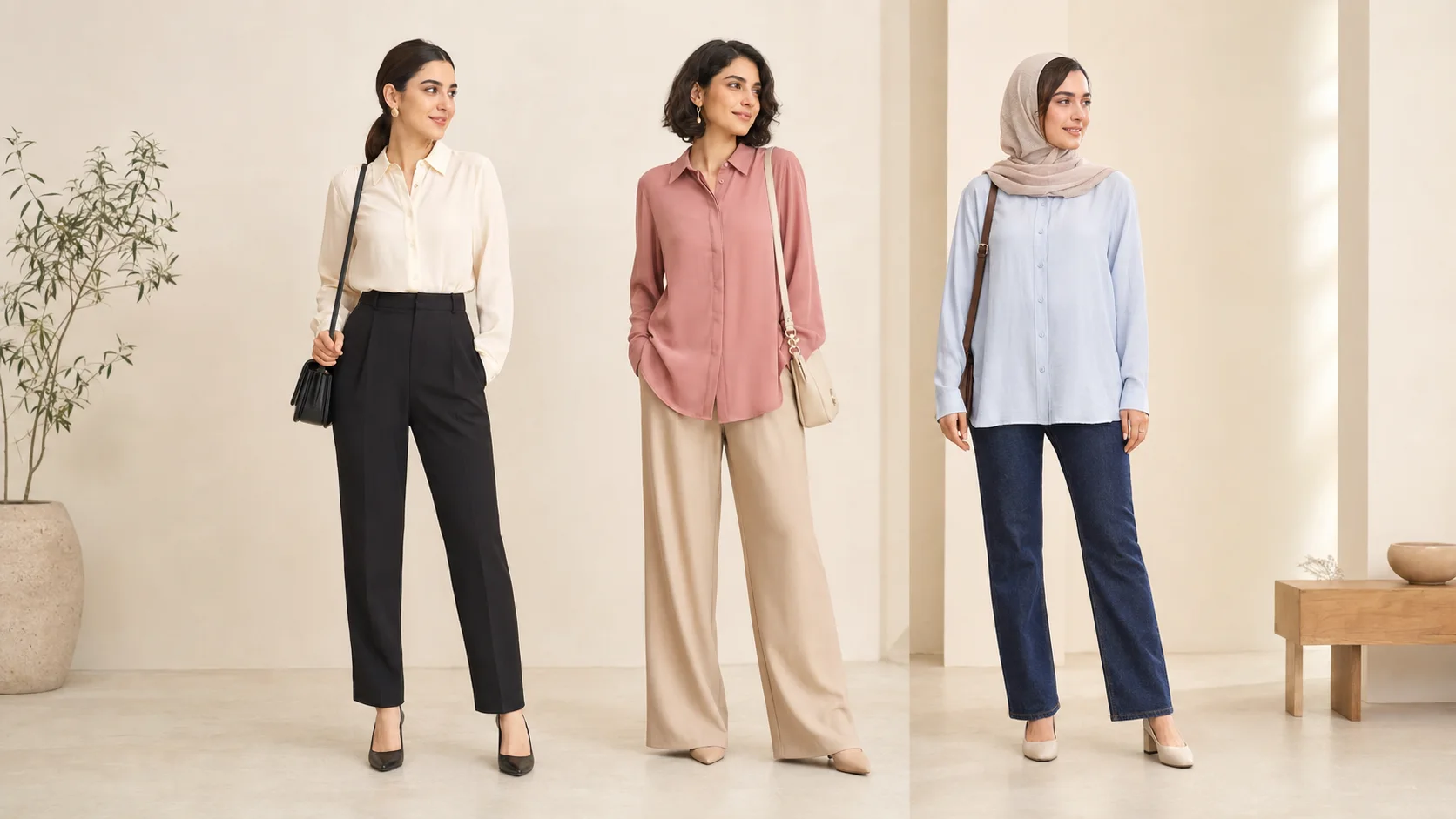 ست شومیز زنانه با شلوار پارچه‌ای و جین