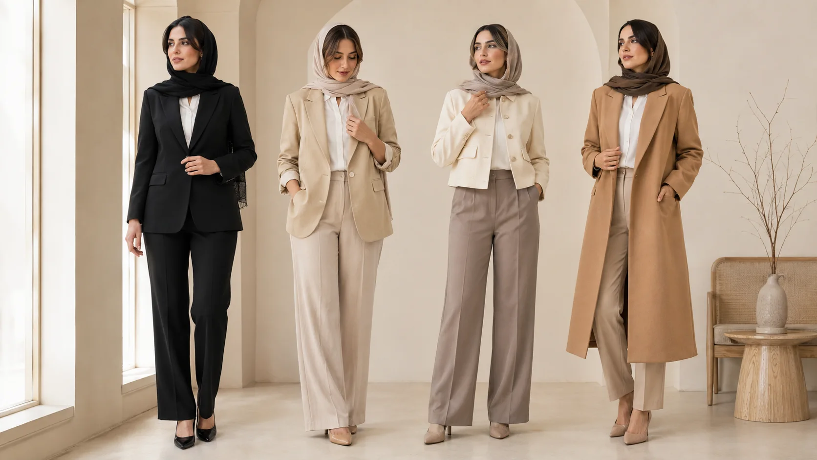 womens-jacket-outfit-ideas ست کت زنانه با شومیز و شلوار پارچهای
