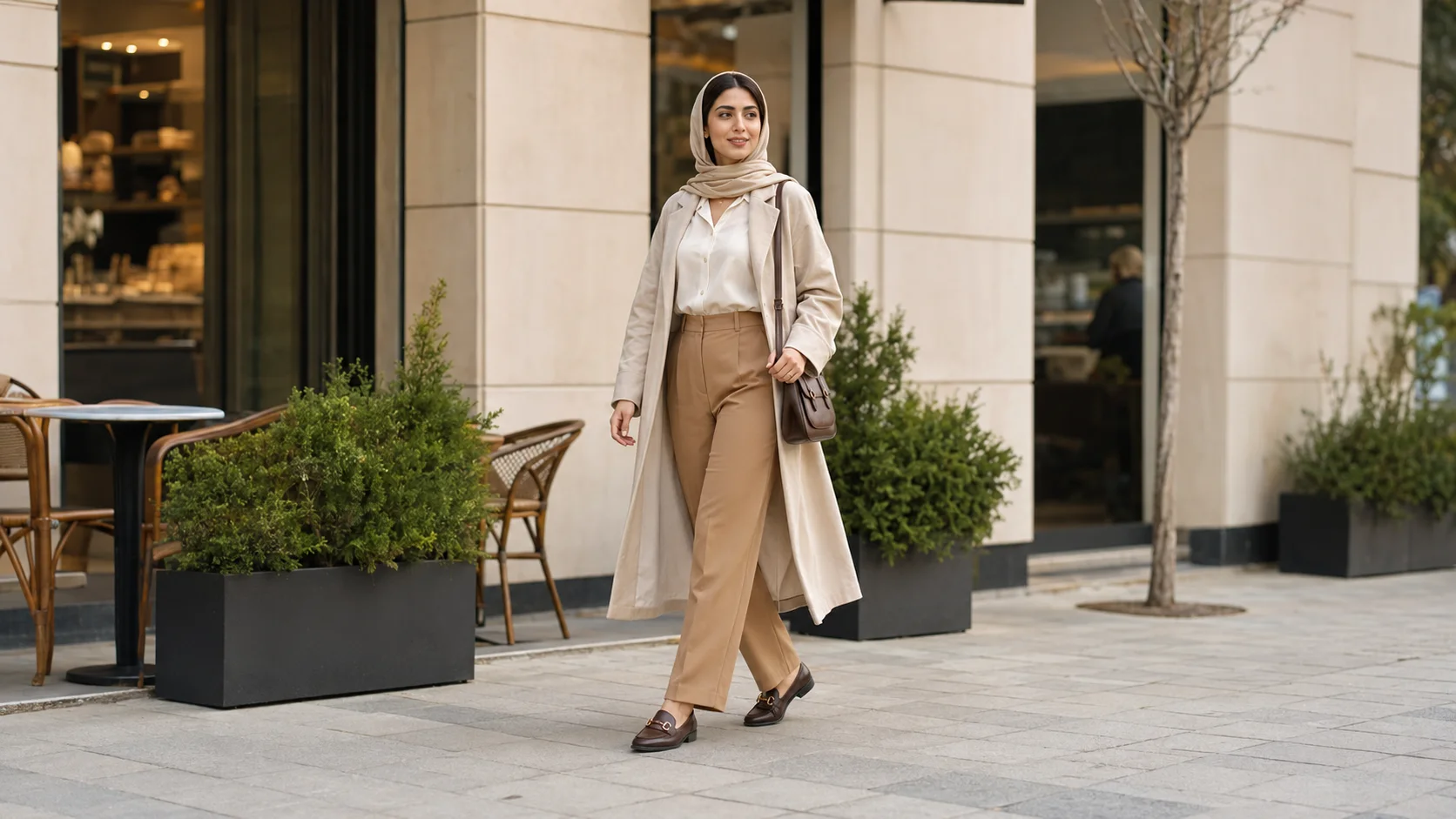 استایل روزمره زنانه با شلوار راسته و مانتوی روشن