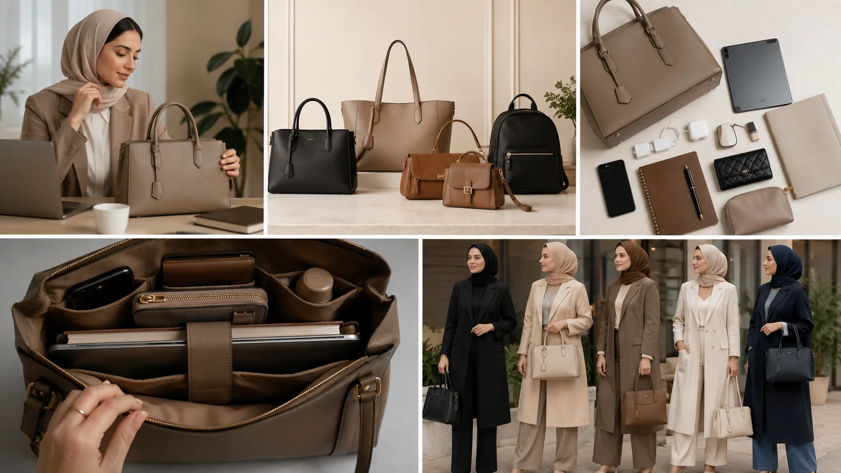 women’s office bag beside typical daily work essentials کیف اداری زنانه چه اندازهای باید داشته باشد