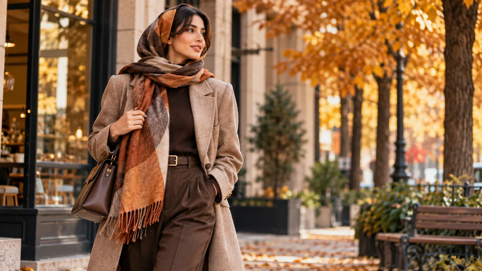 womens autumn style jacket pants scarf 2 کت زنانه پاییزی با شلوار و شال برای استایل روزمره