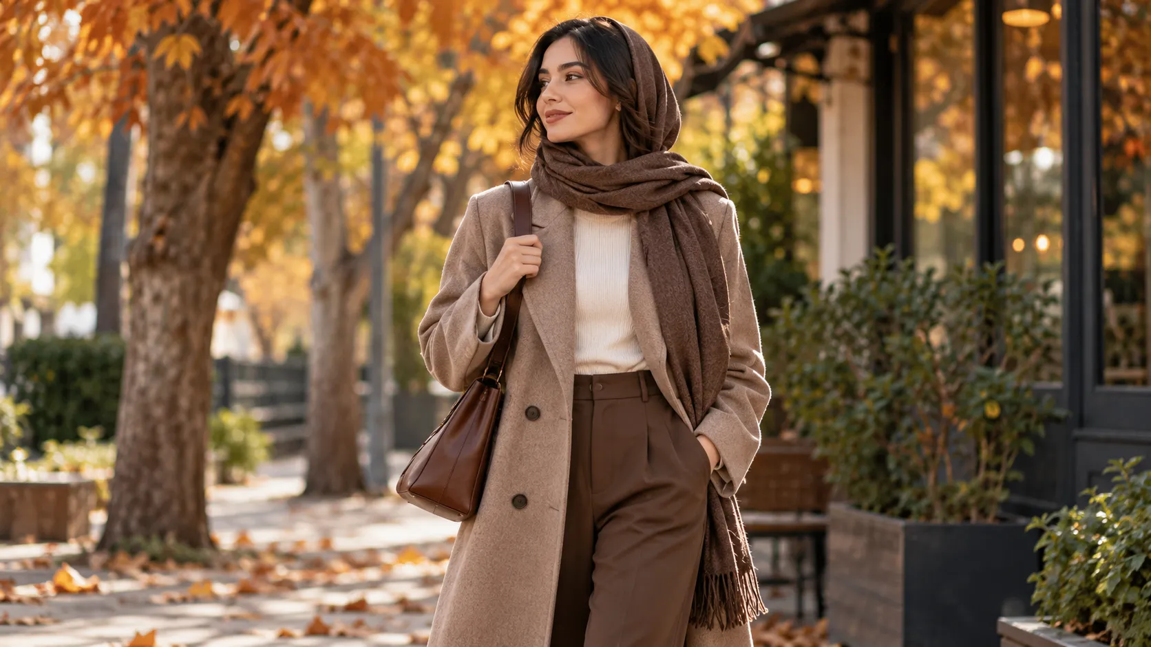 womens autumn style jacket pants scarf 3 ست شال پاییزی با کت و شلوار زنانه در استایل روزمره