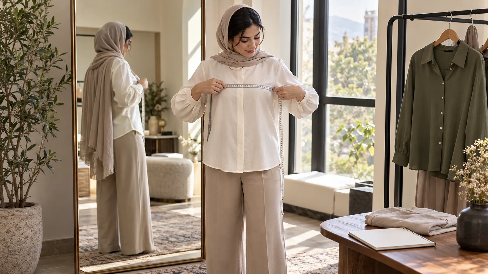 اندازه‌گیری سایز لباس زنانه با متر خیاطی برای انتخاب شومیز مناسب
