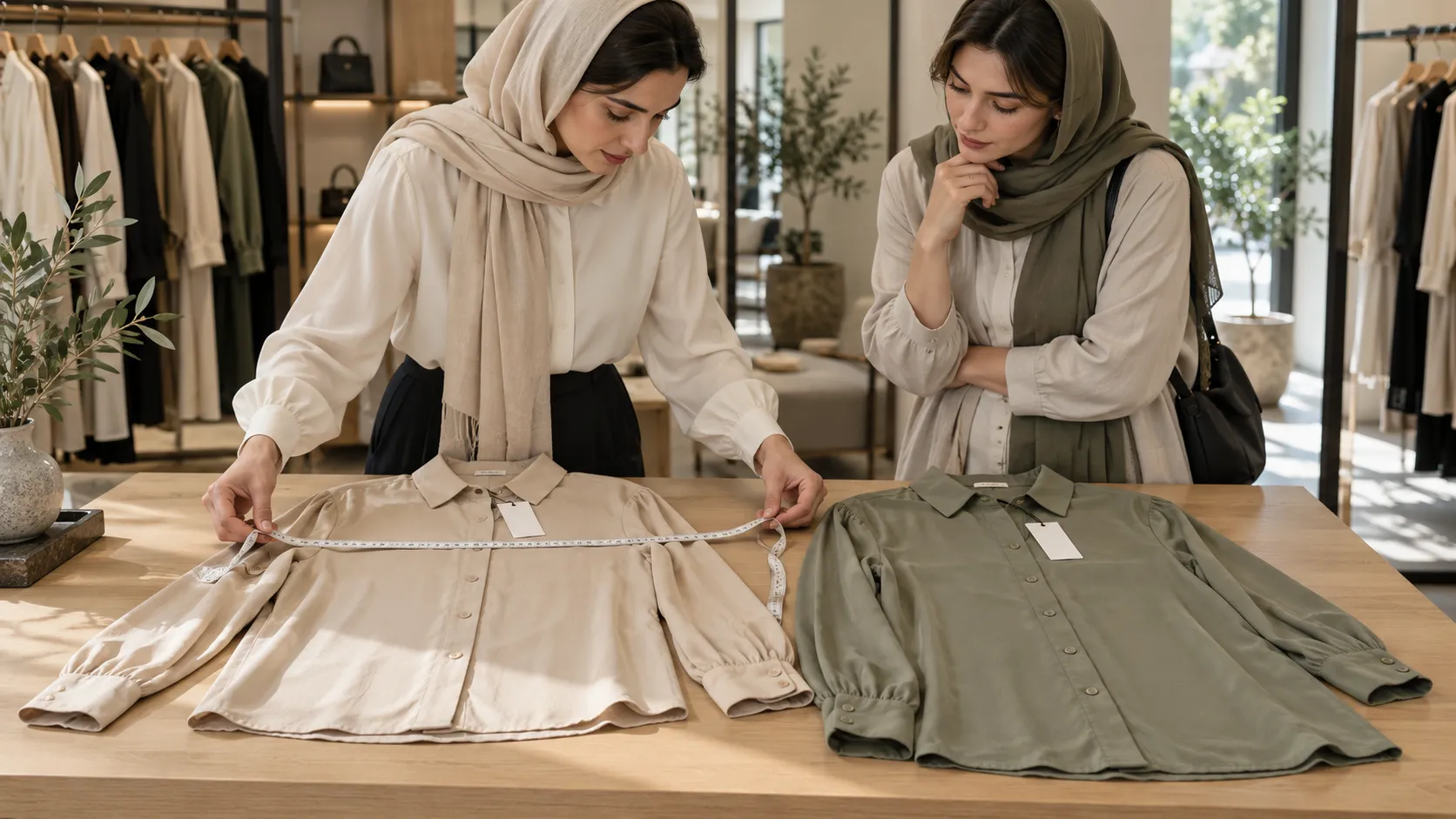مقایسه اندازه و تن‌خور دو شومیز زنانه برای انتخاب سایز مناسب خرید اینترنتی