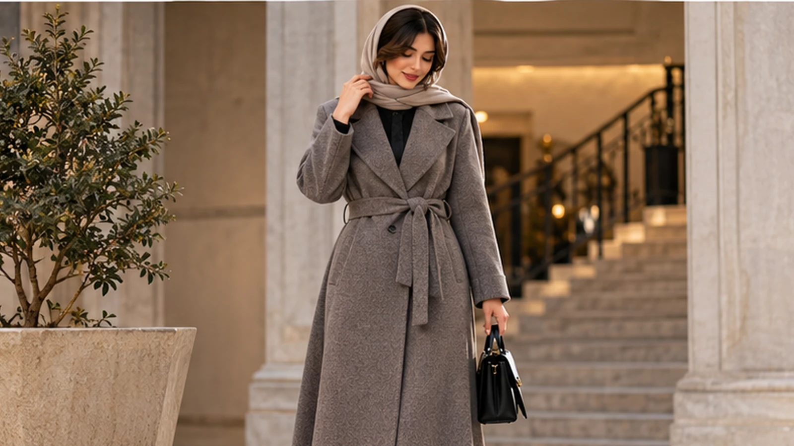 soltanieh belted coat waist fit پالتو زنانه کمردار طوسی با برش متناسب و تأکید بر خط کمر